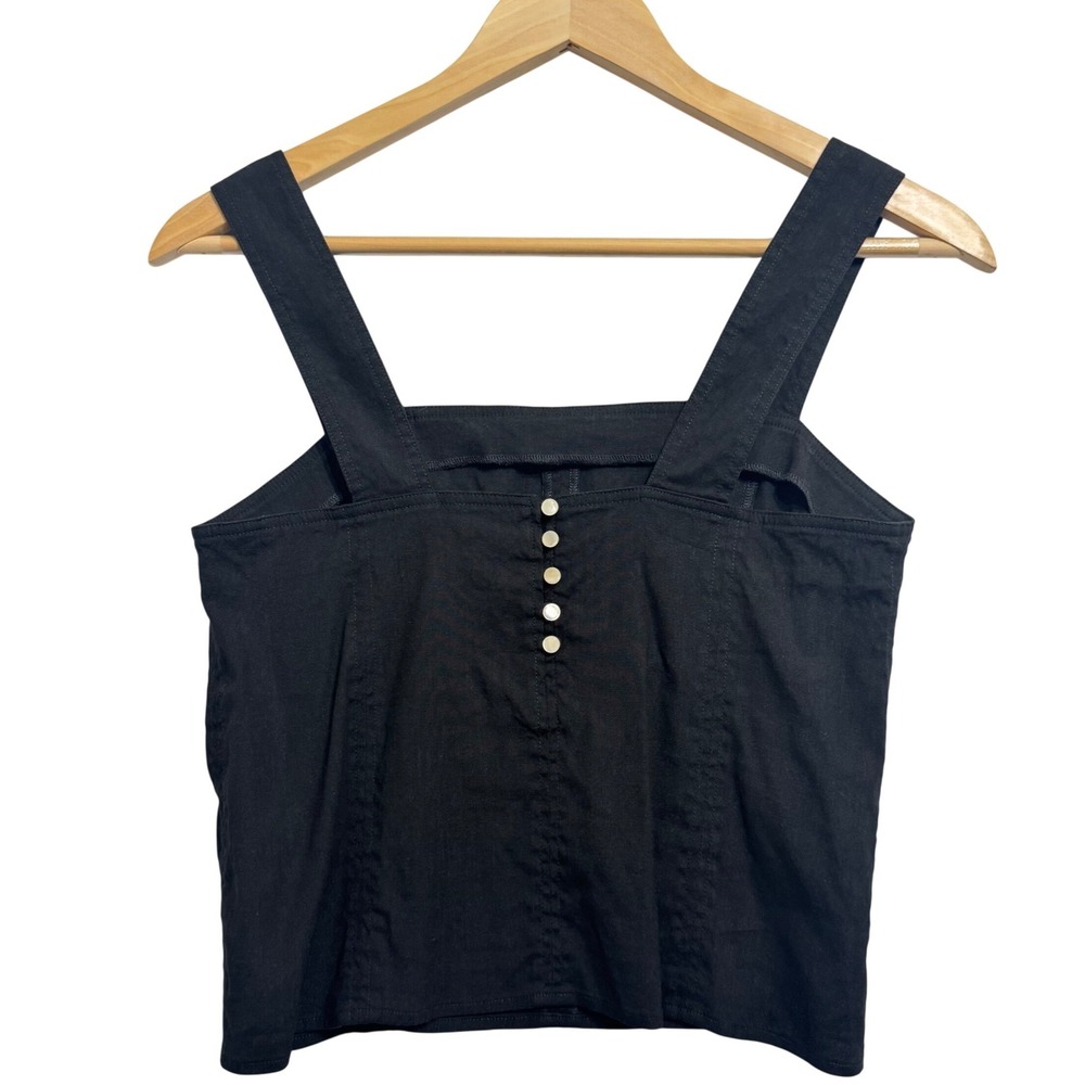 Vince Tank Top 6 Black Excellent Wide Strap Cropped Linen Shell V571212139 - Picture 4 of 10